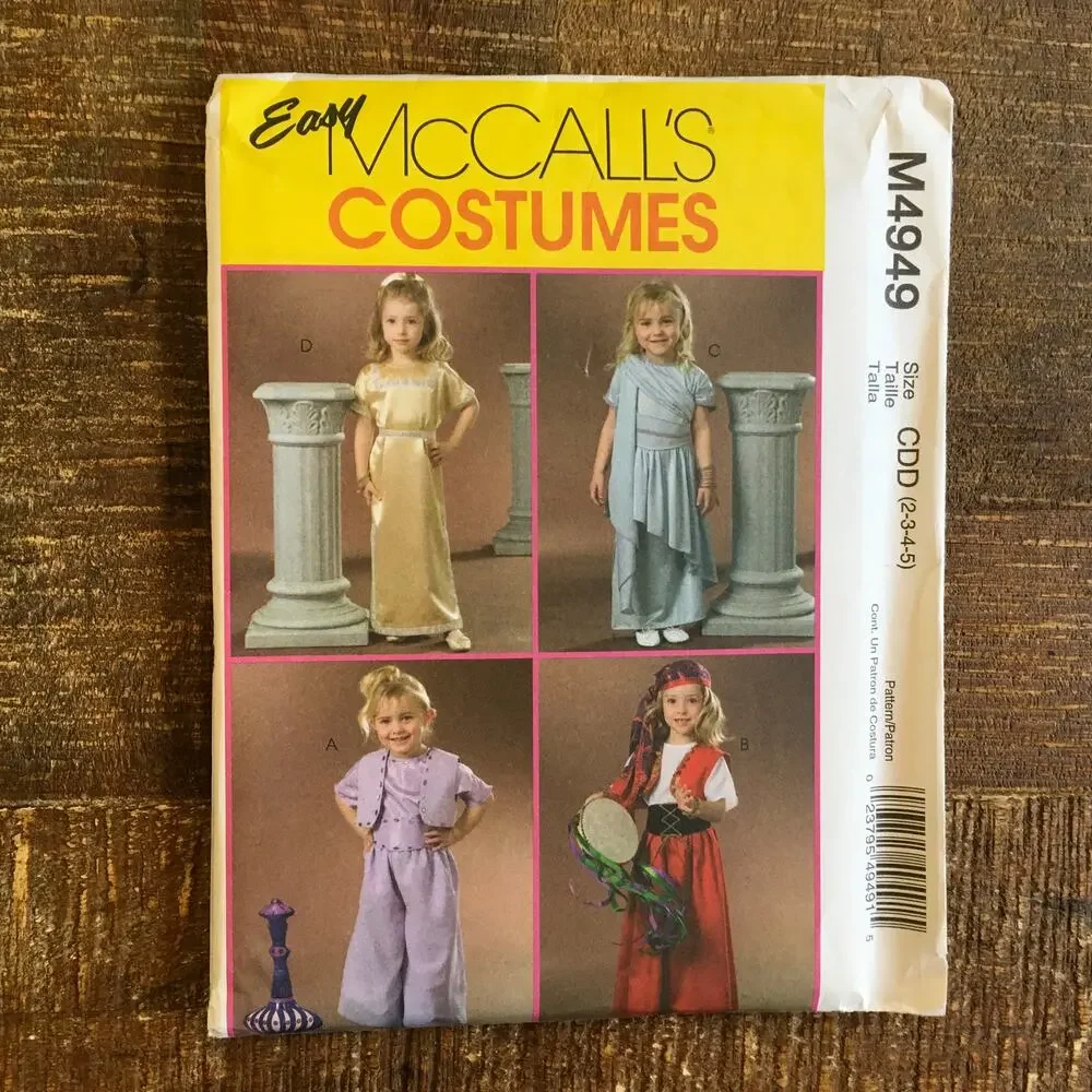 McCalls Sewing Pattern M4949 Toddler Costume Greek Goddess Genie Gypsy 2-5 UNCUT